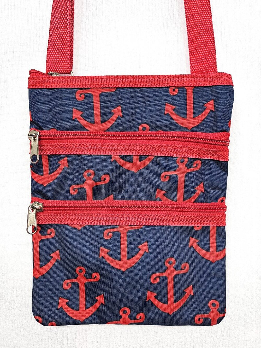 Nautical Anchor Crossbody | Cruise Passport Key Card Travel Bag | Navy Red